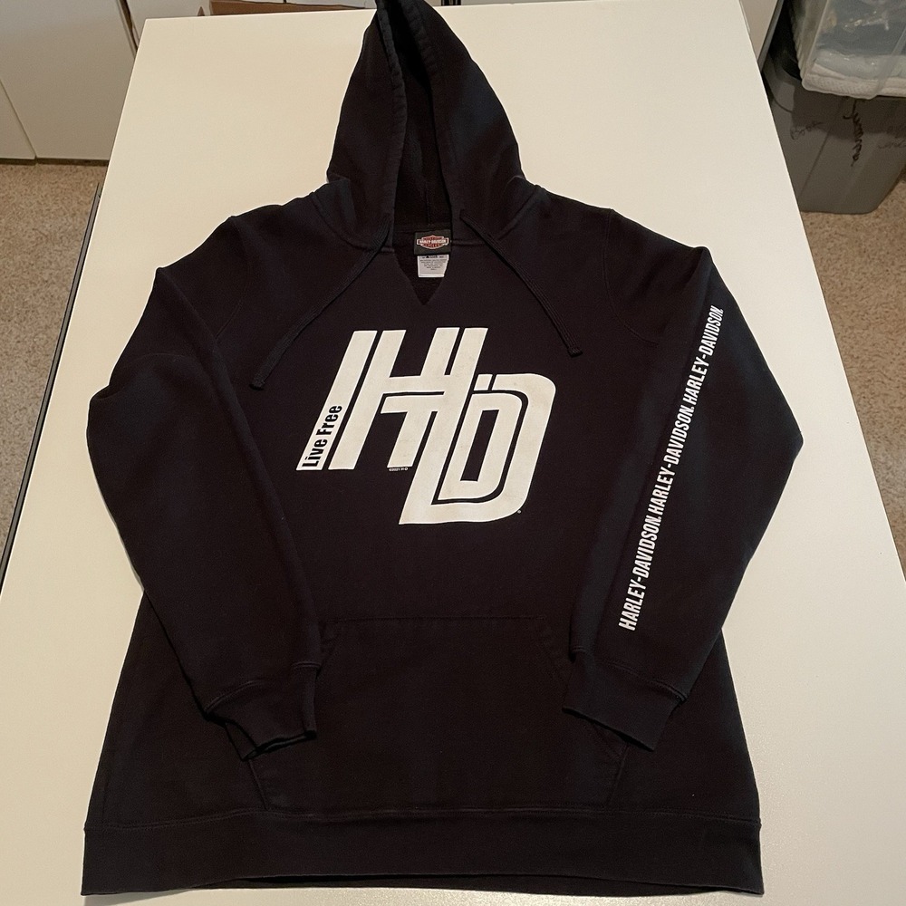 Harley Davidson Live Free Women's Black Hoodie Sz L, Back Company Logo Tulsa OK